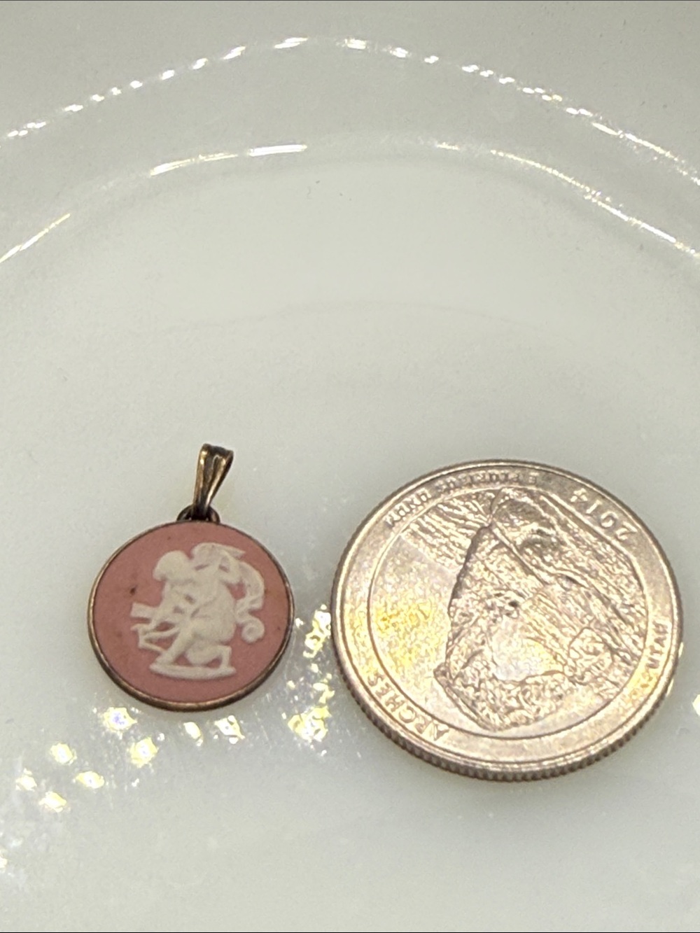 Antique sterling silver Pink lilac Wedgewood Cameo Disc Pendant charm cherub ⭐️ - Picture 14 of 16